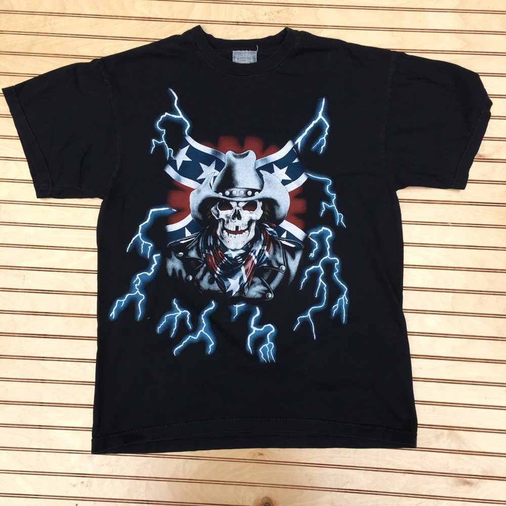 USA thunder graphic skeleton tee shirt